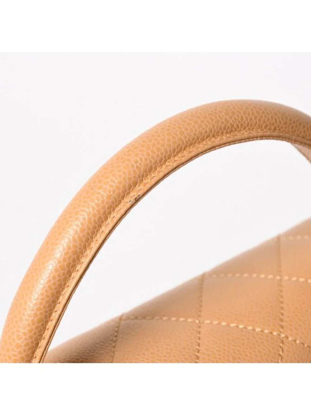 Chanel Top Handle Bag Handbag CC Logo Quilted Caviar Leather Beige Gold